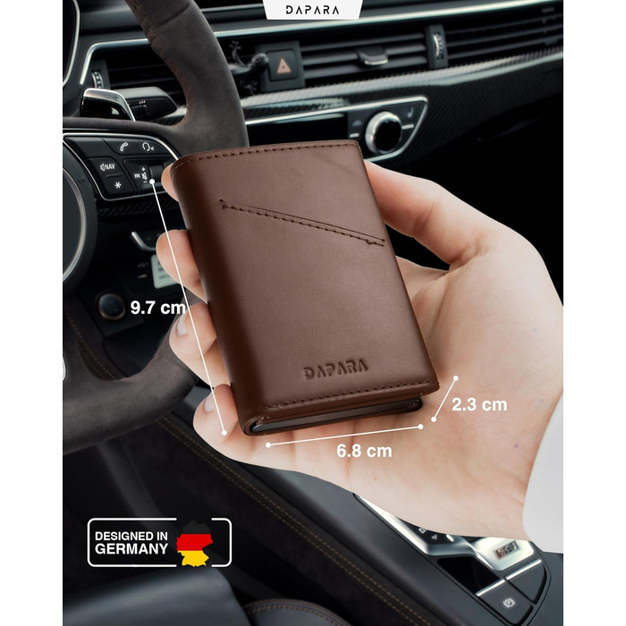 Чоловічий гаманець DAPARA з RFID-захистом | Тонкий гаманець для чоловіків з відділенням для монет | Гаманець-картхолдер на 12 карт | Коричневий гаманець Espresso Mini з натуральної шкіри