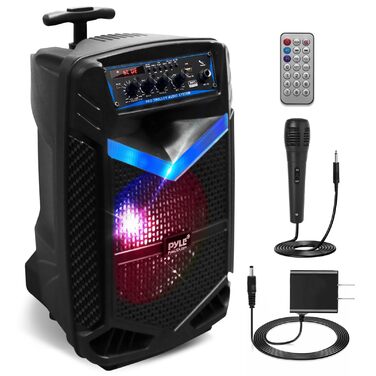 Pyle PA Bluetooth Partybox: Караоке-машина з мікрофоном, 400W, 8” сабвуфер, Bluetooth, USB/SD, радіо, світлові ефекти