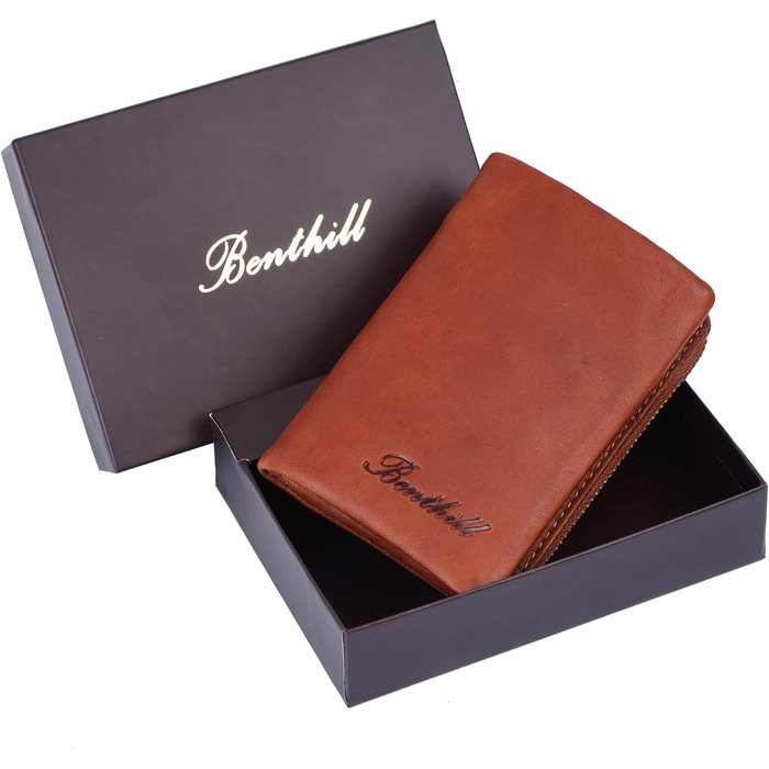 Benthill Small Wallet - Genuine Leather - Women's Wallet with RFID Protection - 6 Card Slots - Slim Wallet including Gift Box, Color: Brown