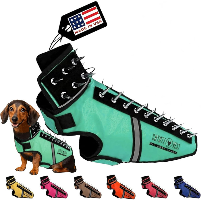 Жилет CoyoteVest SpikeVest для собак, захист від койотів та хижаків, жилет для маленьких собак, світловідбиваючий, США (M, Королівський блакитний)