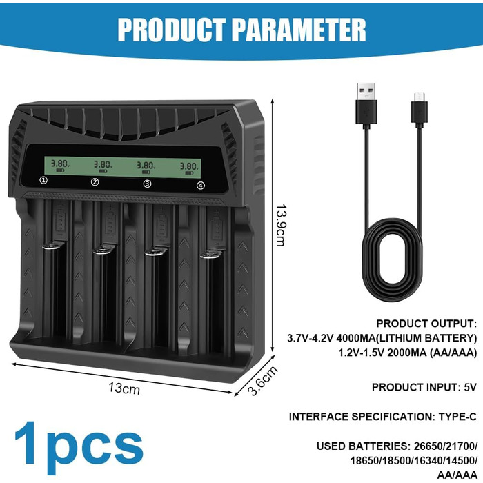 Зарядний пристрій для акумуляторів AXFEE: універсальна база для зарядки Ni-Mh/Ni-Cd AA AAA акумуляторів з LCD-дисплеєм та підтримкою 18650. Швидка зарядка 2000mAh. 4 слоти.