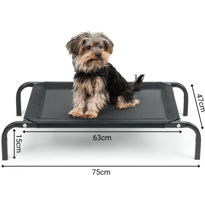 Лежанка для собак Lionto Outdoor - піднята, стабільна, 75x47 см, чорна. Зручна та з хорошою циркуляцією повітря, знімний мережевий чохол, міцний металевий каркас.