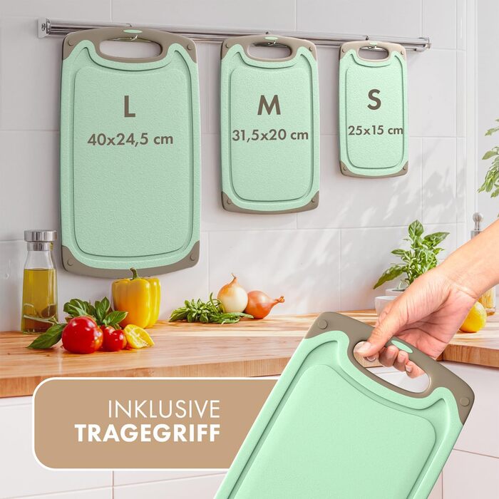 Набір обробних дощок Blumtal (S/M/L) - 3 шт. з пластику, з жолобками для соку та ручкою, BPA free, придатні для миття в посудомийній машині