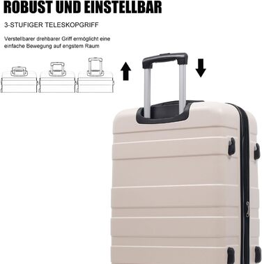 Набір валіз Merax 5 шт. (M-L-XL) з ABS-пластику, TSA-замок, розширювані, з сумкою та косметичкою, Бежевий + Чорний