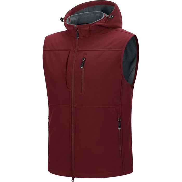 Чоловіча тепла жилетка-софшелл Weste 3XL, темно-червона, водонепроникна, з капюшоном, на блискавці