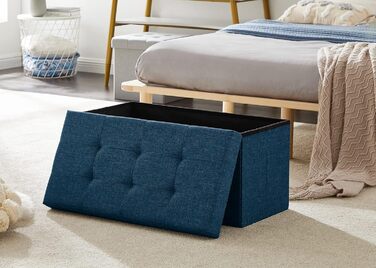 Zedelmaier Bench with Storage Space, Upholstered Bench, Seat Stool, Storage Chest, Load Capacity up to 300 kg, 76 x 38 x 38 cm (Linen - ) (Navy Blue, 38W x 76D x 38H cm)