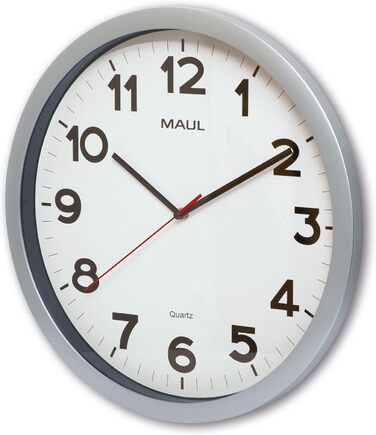 Maul Wanduhr MAULstep Ø 40 cm | Quartz clock with automatic time setting | Modern clock for office and kitchen | Large wall clock with good readability in large rooms | Silver