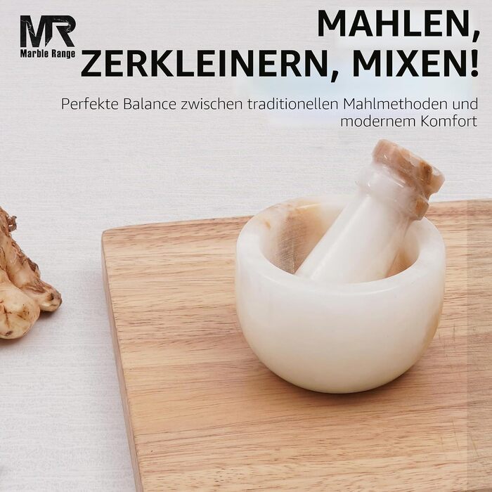 Ступка з товкачем з натурального білого мармуру (White Onyx), 7.6 см — ручна млинова ступка для часнику, спецій та трав, кухонний аксесуар