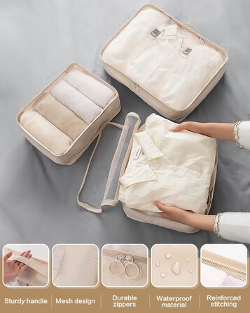 Набір органайзерів для валізи 18 шт., водонепроникні Packing Cubes, бежевий. Організатори для подорожей з чохлами для одягу