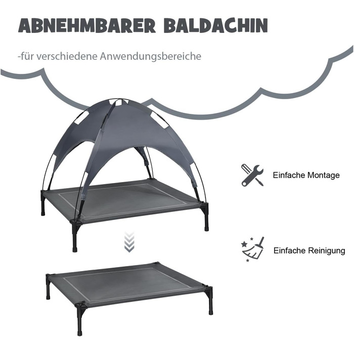 Лежанка для собак SOARS з балдахіном, піднята лежанка для домашніх тварин, лежанка для котів та собак, для дому та вулиці (90 x 81 x 86 см)