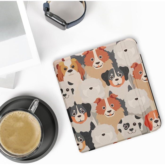 Чохол-книжка kwmobile для Kobo Libra Colour/Tolino Vision Color - багато колірних варіантів (Велика кількість собак, світло-коричневий, сірий)