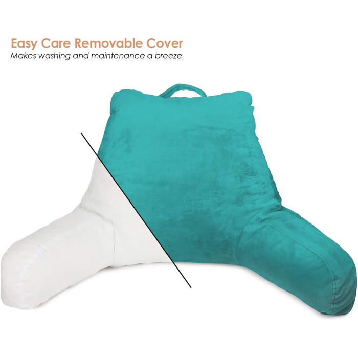 Підголовник для ліжка Clara Clark з підлокітниками та кишенями, для дітей, підлітків та дорослих, блакитно-зелений, преміум якість