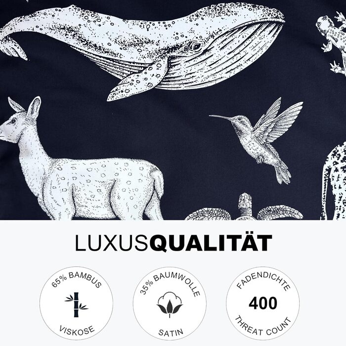 Постільна білизна для дитячого ліжечка Magano® 100x135 см, бамбук та бавовна сатин, 400 TC, гіпоалергенна, для хлопчиків та дівчаток, темно-синій комплект (100x135 см + 40x60 см)