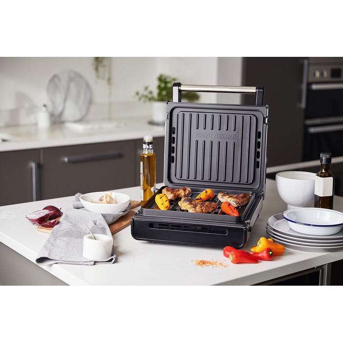 George Foreman Smokeless Grill - Indoor BBQ with Adjustable Temperature & Dishwasher-Safe Grill Plate