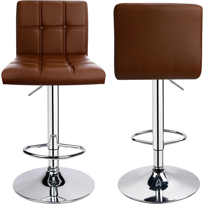 Барний стілець Leader Accessories (2 шт) - регульована висота 62-83 см, обтягнутий штучною шкірою (колір кава)