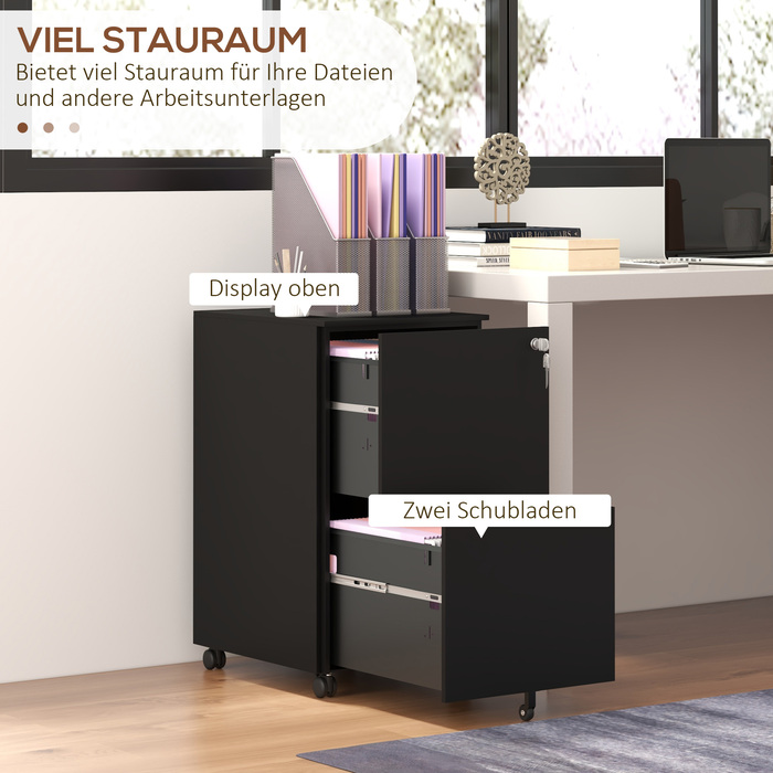 Vinsetto Rolling File Cabinet, Black with 2 Lockable Drawers on Steel Casters, 37x43.5x67.5cm for Office & Home Office
