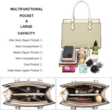 Стильна жіноча сумка-шопер KURGOOL з двоколірної шкіри бежевого кольору, дизайнерська сумка через плече з ручками