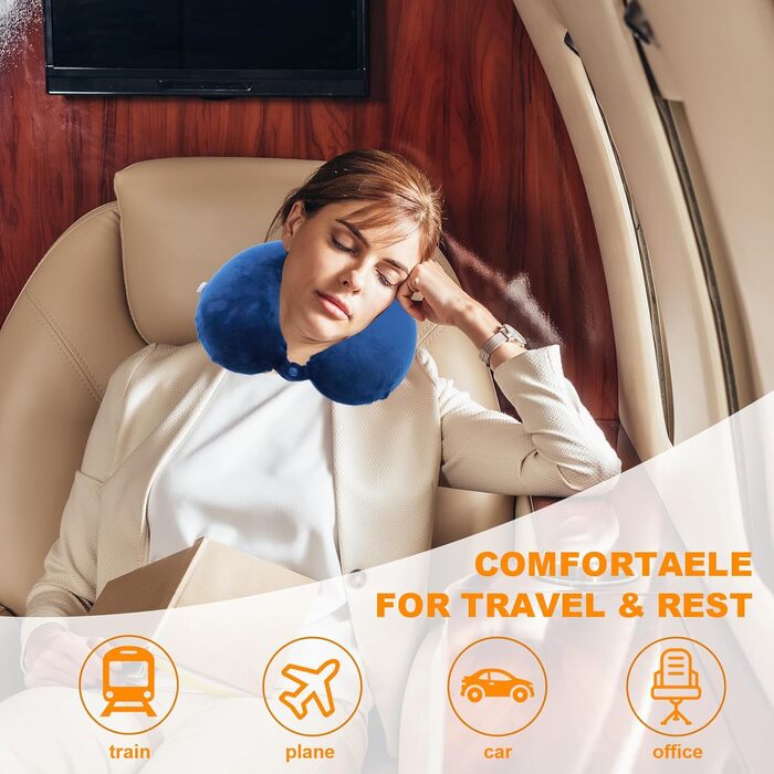 Подушка для шиї, 100% Memory Foam, U-подібна, легка, портативна, для подорожей (синя)