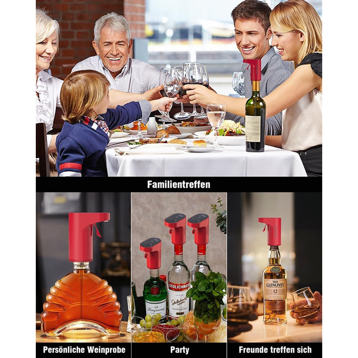 Electric Wine Decanter, Aerator, Dispenser, Pourer, Whisky Liqueur Pump, Funny, Unique, Birthday Gift, Men, Women, Mom, Dad, Boss, Brother, Husband (Red)