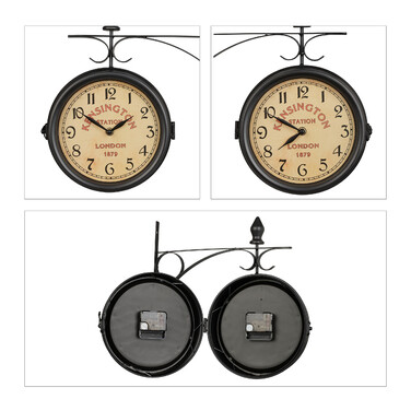 Relaxdays Double-Sided Train Station Clock in Black