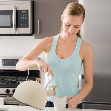 Чайник-свисток з нержавіючої сталі 2.5L | Ретро чайник-свисток для кухні, кемпінгу, газової плити | Чайник з дерев'яною ручкою, Induktion