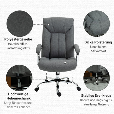 Vinsetto Ergonomic Office Chair, Height Adjustable with Rocking Function in Grey for Office and Home Office