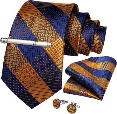 Набір аксесуарів для чоловіків DiBanGu: краватка-снуд, кишеньковий платок, запонки, кільце для краватки (4 шт.) - блакитний/коричневий