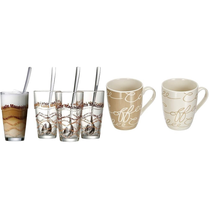 Ritzenhoff & Breker Latte Macchiato Glasses Set, 4 pieces & Cornello Coffee Cup Set, 2-piece, Cream, 300 ml, 2 pieces (1 pack)