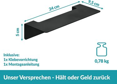 WEISSENSTEIN Badablage without Drilling - Stainless Steel Shelf for Bathroom - 14 x 9.5 x 5 cm (24 cm, Black)
