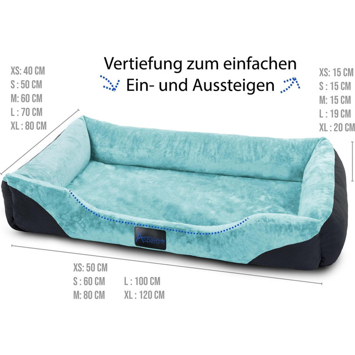 Ліжко для собак, подушка для собак - ліжко-кошик з високим бортиком, 80x120, 70x100, 60x80, 40x50, блакитний колір, розмір 70x100 см