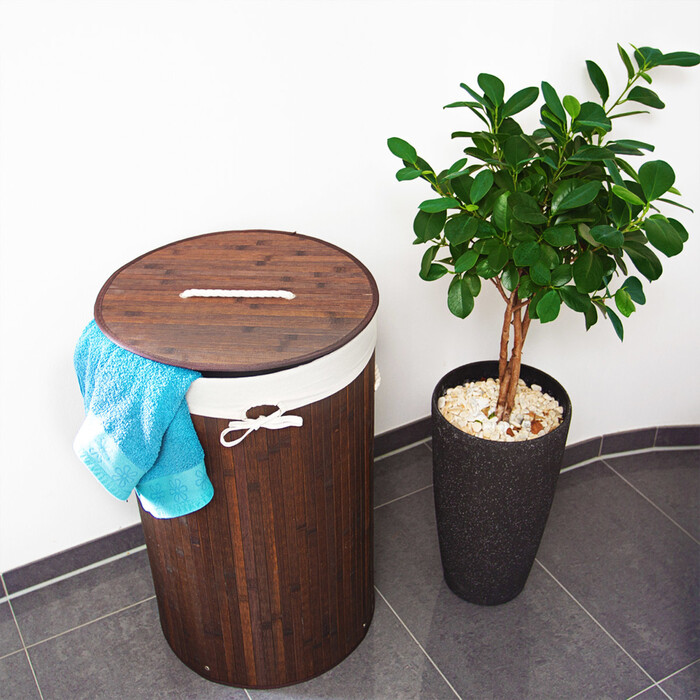 Relaxdays Bamboo Laundry Basket, Round