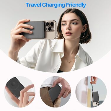 Power Bank JUOVI Магнітний Бездротовий 5000mAh з PD, 20W, USB-C, для MagSafe, iPhone 16/15, AirPods, iWatch (Білий/Чорний)