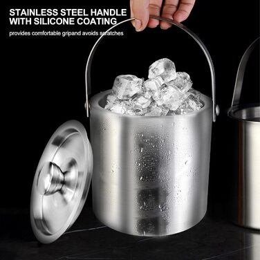 Ейскюбель 2L: Ізольований ейскюбель з кришкою та шуфлером з нержавіючої сталі. Ідеально для пива, шампанського, вина та напоїв.
