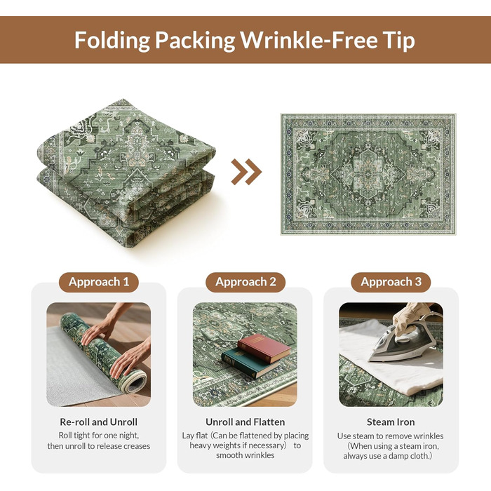 Килим GENIMO Boho Vintage 160x230 см, короткий ворс, антиковзаючі, для вітальні, спальні, їдальні, офісу, салатовий, геометричний, прямокутний