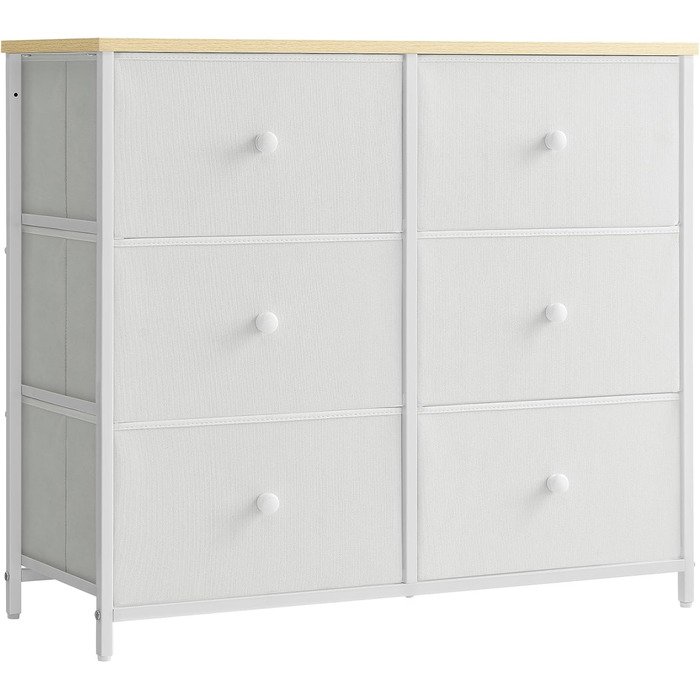 SONGMICS Chest of Drawers, Cabinet, 6 Fabric Drawers, Metal Frame, Storage Cabinet, for Children's Room, Bedroom, Hallway, Cream White-Oak Finish LTS323W57