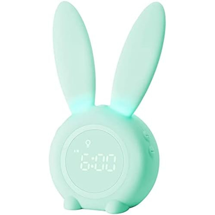 Gentle Light Alarm Clock Bunny Clock Children's Alarm Clock Rabbit Alarm Clock Wake Up Light Creative Lamp Bedside Lamp Night Light, Snooze Function, 6 Sound Options, Timed Night Light Green