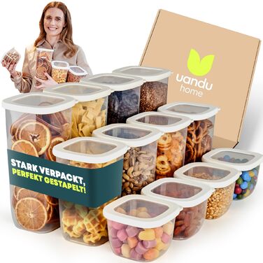 Набори контейнерів для зберігання Uandu з кришкою, 12 шт. BPA Free, для кухні: крупи, борошно, цукор, з етикетками, білий мікс