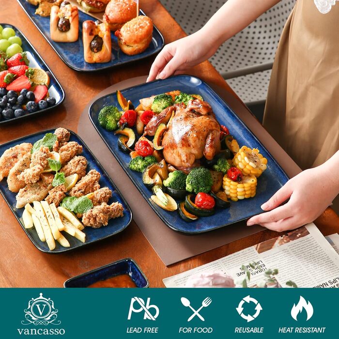 Набір тарілок Vancasso Servierplatten Stern 4 персони, 3 шт. (зелений/блакитний), кераміка, для сервірування, миття в посудомийній машині, мікрохвильовка