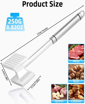 Fleischhmmer Bixury 27 см з нержавіючої сталі: подвійний м'ясорубка для кухні, ідеальний для шніцелів, котлет та стейків