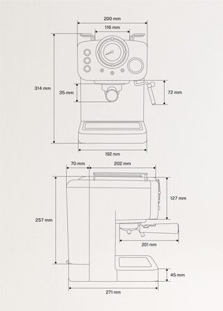 CREATE / THERA MATT RETRO/Espressomaschine Cremeweiß Matt und Holz/Semi-automatic, with a 15 bar pressure pump and 1100W, 1.25L water tank, for ground coffee, 55 mm. ESE- Pads (Sand Matt - Wood)