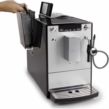 Melitta Solo & Perfect Milk – Fully Automatic Coffee Machine with Milk System, Cappuccino Machine for coffee or cappuccino, silver. Silver Fully Automatic Coffee Machine.