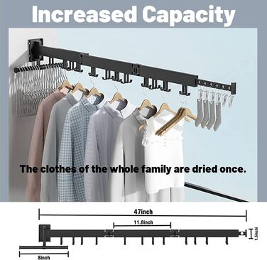 Настінна сушилка для білизни Honeyhouse Einziehbar - розкладна, поворотна, з кріпленням до стіни. Чорний колір