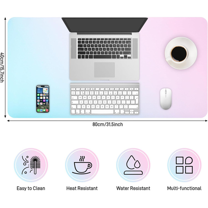 Підкладка для столу зі шкіри, протиковзна, розмір 80x40 см, килимок для миші, для офісу та дому (рожева/блакитна)