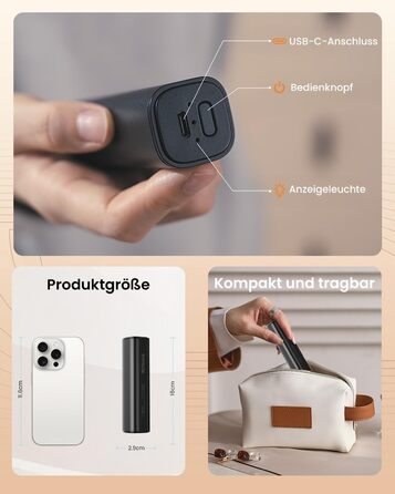 Електричний грієчка для рук Gaiatop 8000mAh з LED-ліхтариком, 2 шт. Магнітний, 3 температури, швидкий нагрів, для жінок, сім'ї, активного відпочинку, чорний