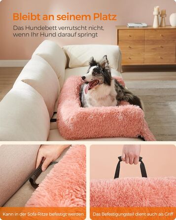 Feandrea FluffyHug Dog Bed, Plush, Dog Blanket Sofa, Sofa Protector Dog, Dog Cushion, Size M, for small and medium-sized dogs, 80 x 75 x 16 cm, PGW221G02 (L 110 x W 95 x H 18 cm, Pink)