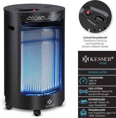 Газовий обігрівач KESSER® з керамічним інфрачервоним нагрівачем 4200 Вт (з газорегулятором та шлангом)