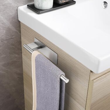 Тримач для рушників без свердління, на клейкій основі, 28 см, нержавіюча сталь, срібляний, односторонній