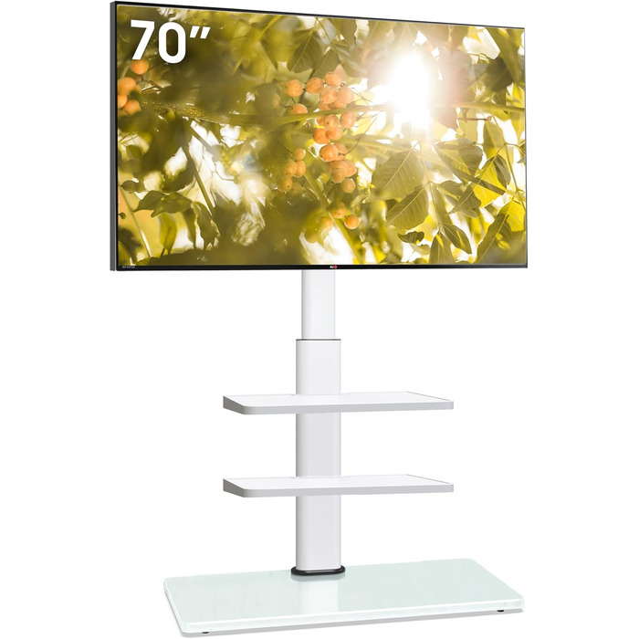 AOKCOS TV Stand for 32-70 inch Flat & Curved TVs - Adjustable Height, Swivel, Tilt, 3-Tier Shelves, VESA 400x400, Up to 40kg (White)