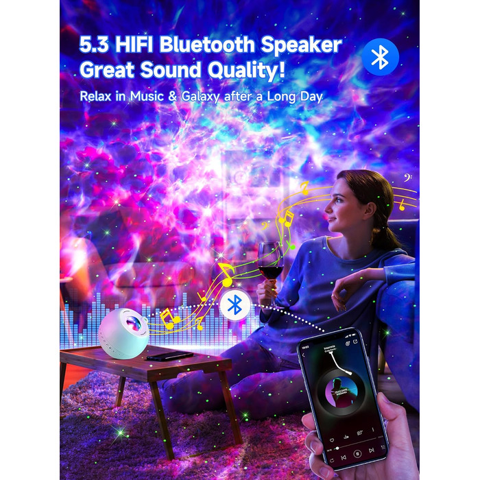 Star Projector for Kids, 15 Light Colors + 15 Music + Bluetooth Night Light Star Projector for Adults, Remote Control + 4 Timer Aurora Lamp, Galaxy Projector Gifts, Lava Lamp, Room Decoration