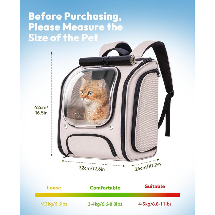 Плед-рюкзак для кота Pecute з сіткою, дихаючий та легкий, 42x32x26 см, хакі